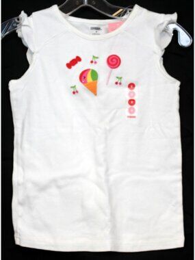 2008 Gymboree Cherry Baby Tee T-Shirt sz 4 White Lettuce Edge Candy Embroidered
